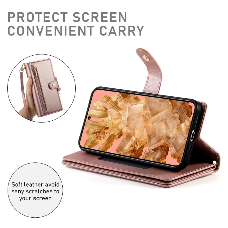 For Google Pixel 8 Nine Card-slot Zipper Wallet Bag Leather Phone Case