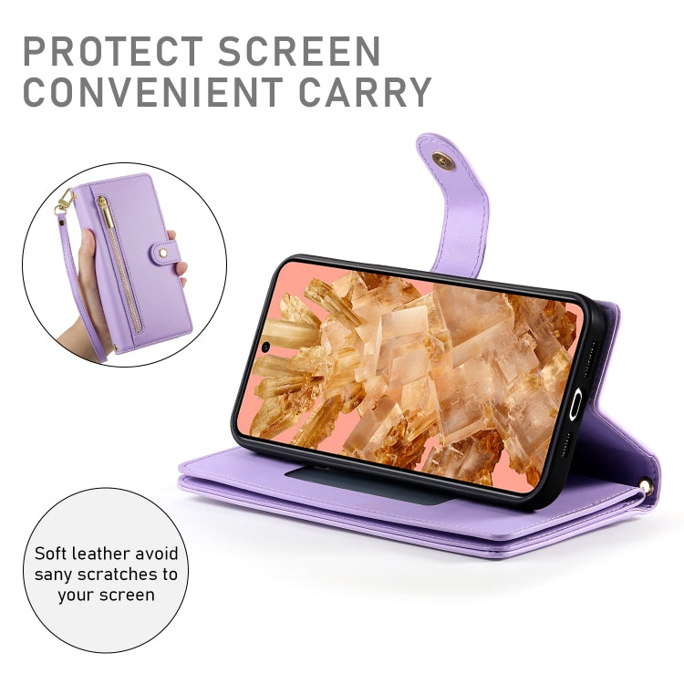 For Google Pixel 8 Nine Card-slot Zipper Wallet Bag Leather Phone Case