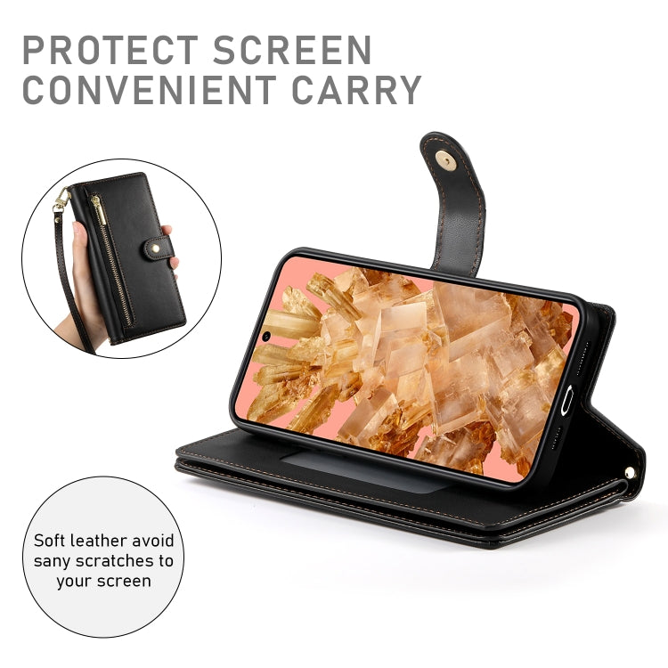 For Google Pixel 8 Nine Card-slot Zipper Wallet Bag Leather Phone Case