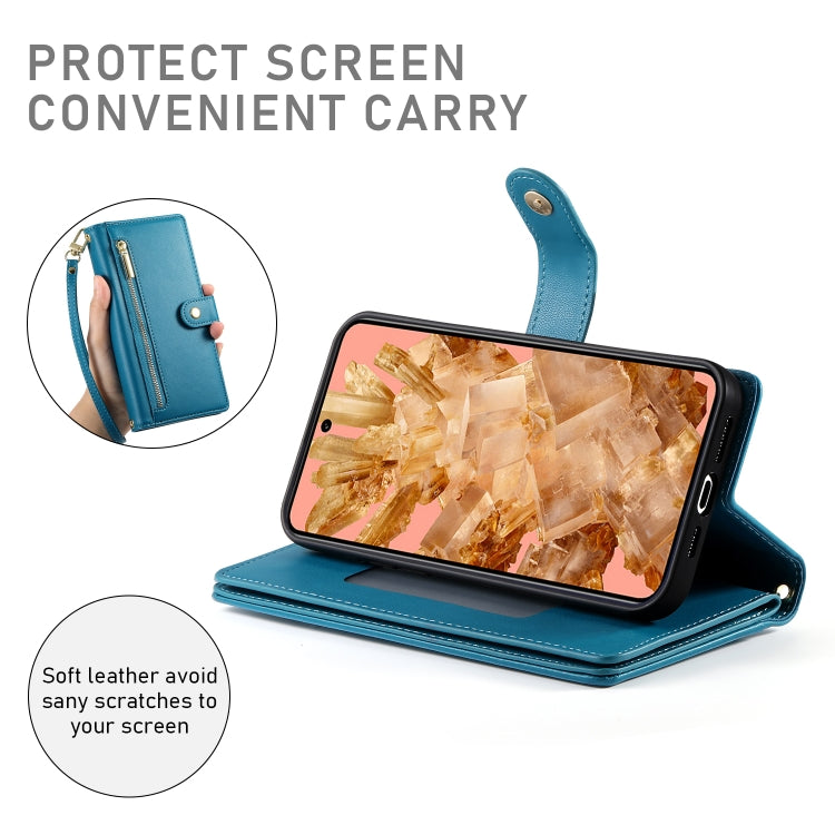 For Google Pixel 8 Nine Card-slot Zipper Wallet Bag Leather Phone Case