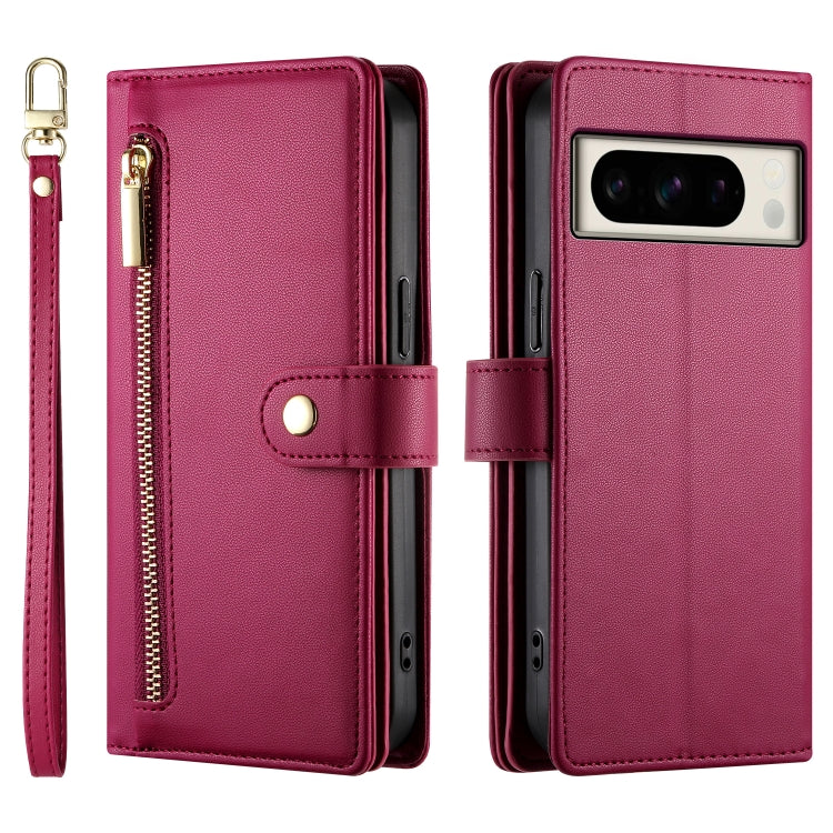 For Google Pixel 8 Pro Nine Card-slot Zipper Wallet Bag Leather Phone Case