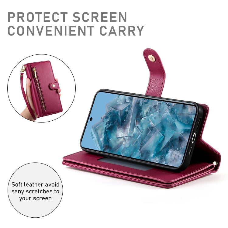For Google Pixel 8 Pro Nine Card-slot Zipper Wallet Bag Leather Phone Case