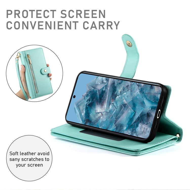 For Google Pixel 8 Pro Nine Card-slot Zipper Wallet Bag Leather Phone Case
