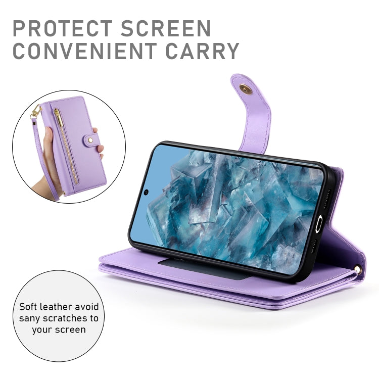 For Google Pixel 8 Pro Nine Card-slot Zipper Wallet Bag Leather Phone Case