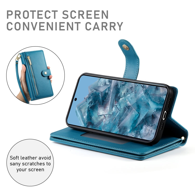 For Google Pixel 8 Pro Nine Card-slot Zipper Wallet Bag Leather Phone Case