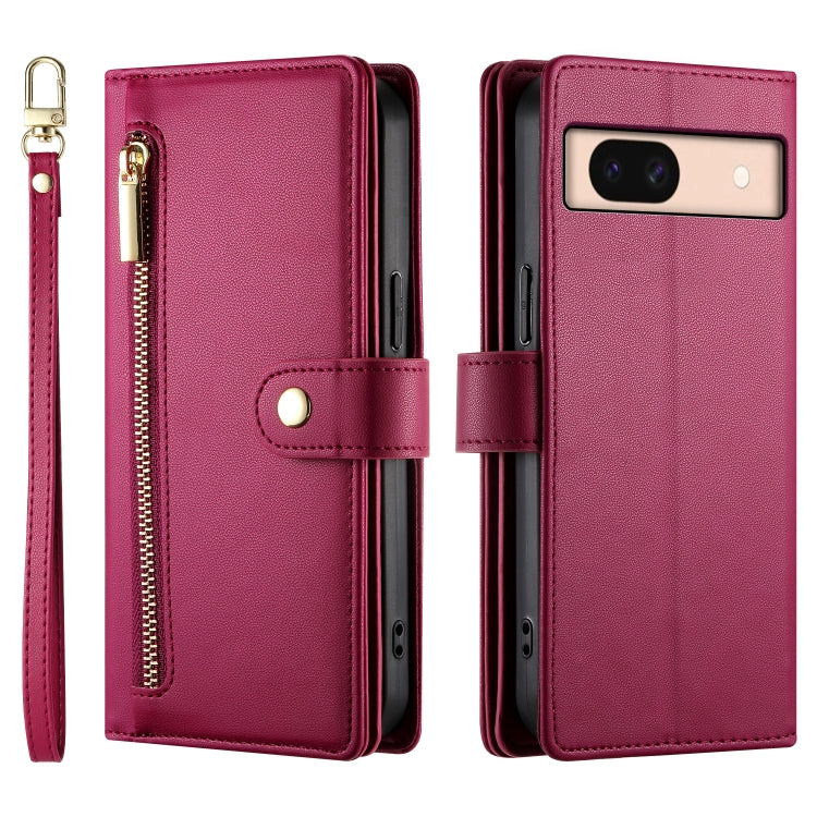 For Google Pixel 8a Nine Card-slot Zipper Wallet Bag Leather Phone Case