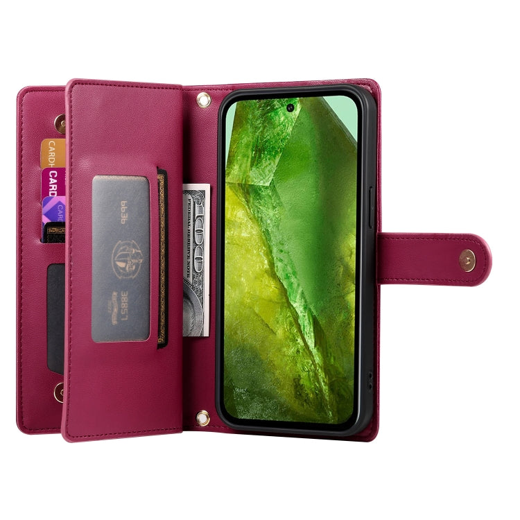 For Google Pixel 8a Nine Card-slot Zipper Wallet Bag Leather Phone Case