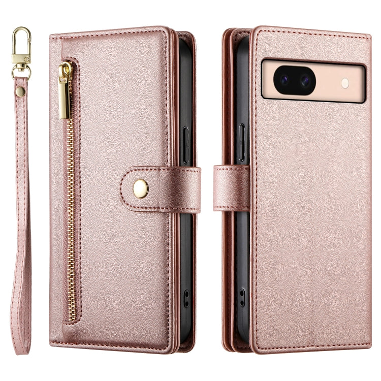 For Google Pixel 8a Nine Card-slot Zipper Wallet Bag Leather Phone Case
