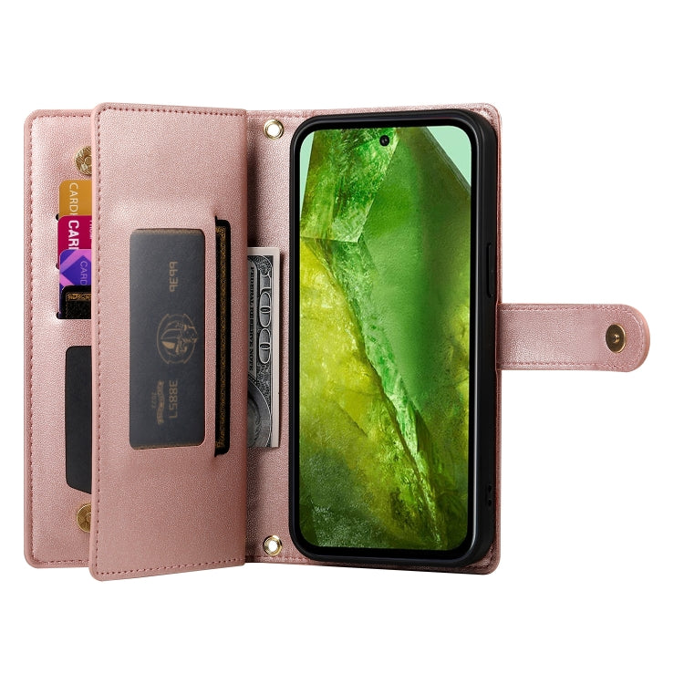 For Google Pixel 8a Nine Card-slot Zipper Wallet Bag Leather Phone Case