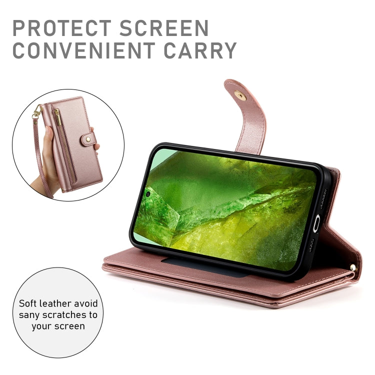 For Google Pixel 8a Nine Card-slot Zipper Wallet Bag Leather Phone Case