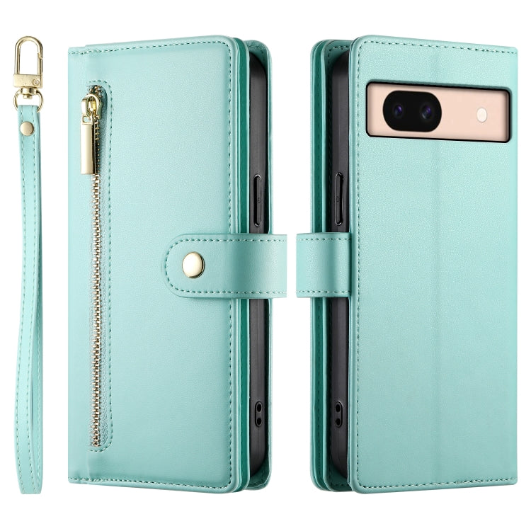 For Google Pixel 8a Nine Card-slot Zipper Wallet Bag Leather Phone Case