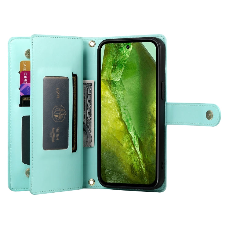 For Google Pixel 8a Nine Card-slot Zipper Wallet Bag Leather Phone Case