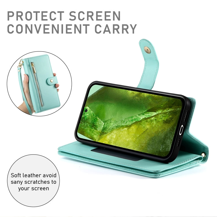 For Google Pixel 8a Nine Card-slot Zipper Wallet Bag Leather Phone Case