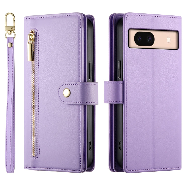 For Google Pixel 8a Nine Card-slot Zipper Wallet Bag Leather Phone Case