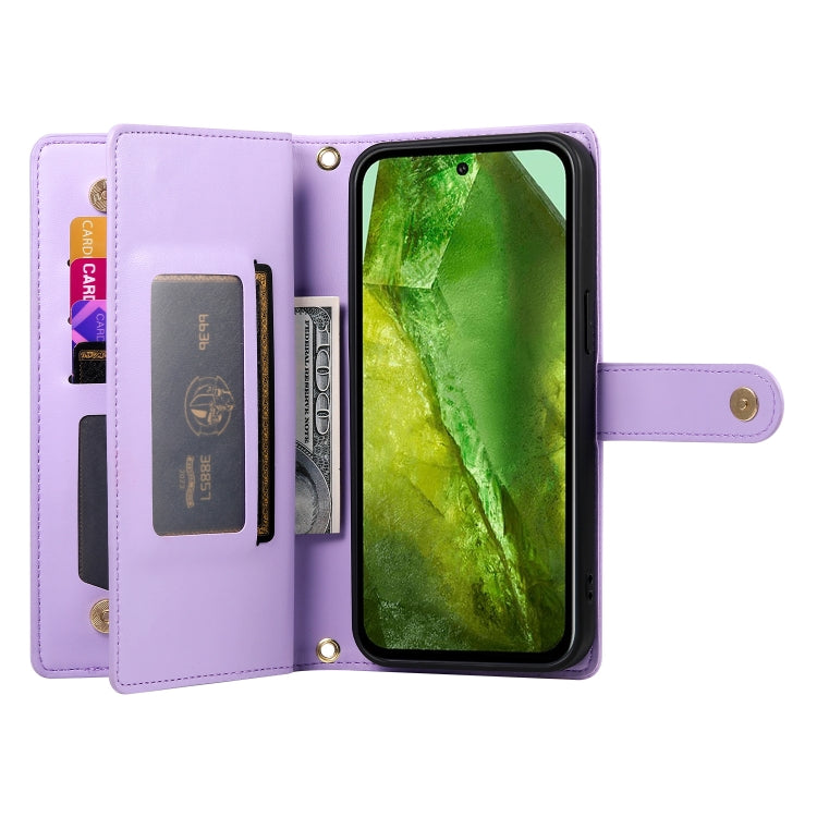 For Google Pixel 8a Nine Card-slot Zipper Wallet Bag Leather Phone Case