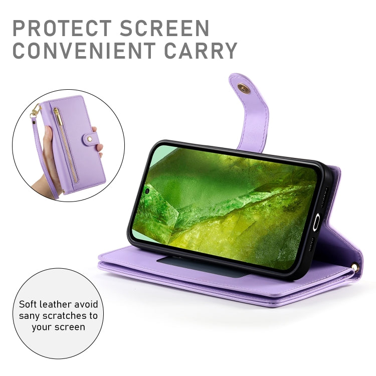 For Google Pixel 8a Nine Card-slot Zipper Wallet Bag Leather Phone Case