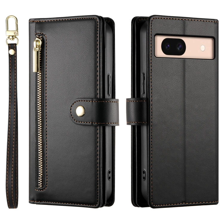 For Google Pixel 8a Nine Card-slot Zipper Wallet Bag Leather Phone Case