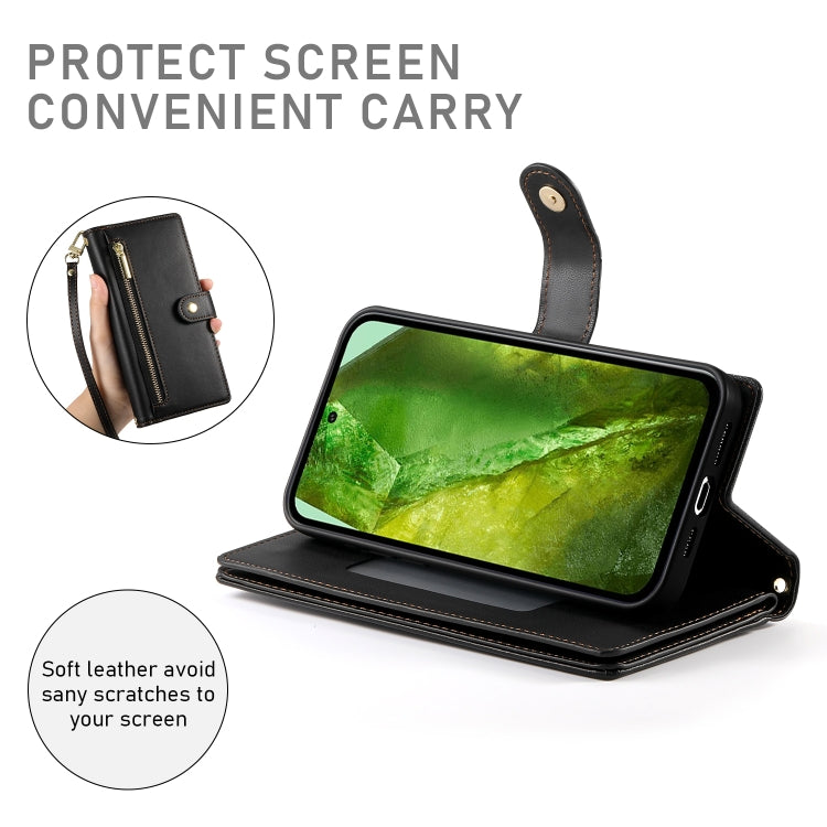 For Google Pixel 8a Nine Card-slot Zipper Wallet Bag Leather Phone Case