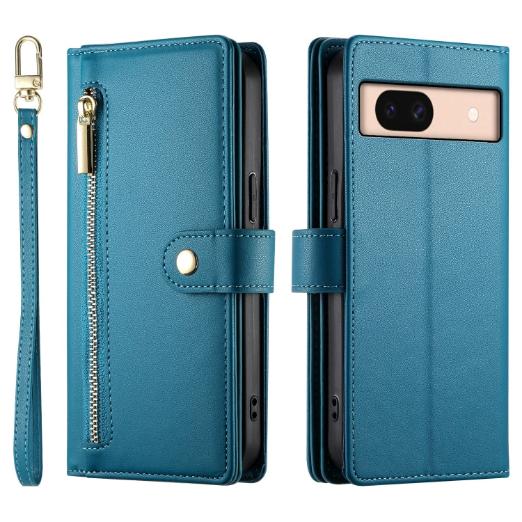 For Google Pixel 8a Nine Card-slot Zipper Wallet Bag Leather Phone Case