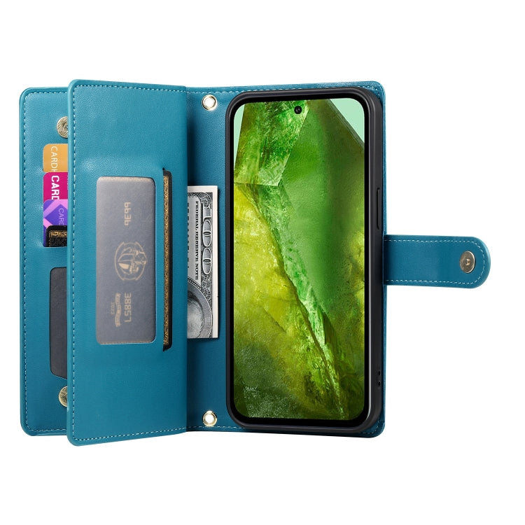 For Google Pixel 8a Nine Card-slot Zipper Wallet Bag Leather Phone Case