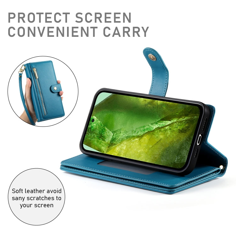 For Google Pixel 8a Nine Card-slot Zipper Wallet Bag Leather Phone Case