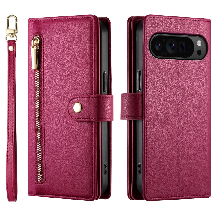 For Google Pixel 9 Pro XL Nine Card-slot Zipper Wallet Bag Leather Phone Case