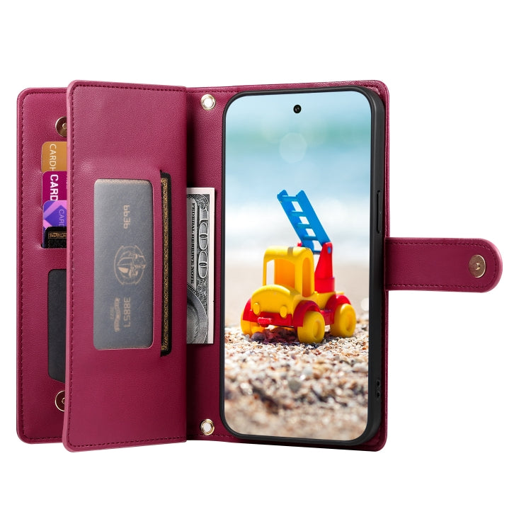 For Google Pixel 9 Pro XL Nine Card-slot Zipper Wallet Bag Leather Phone Case