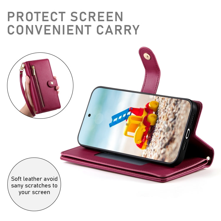 For Google Pixel 9 Pro XL Nine Card-slot Zipper Wallet Bag Leather Phone Case
