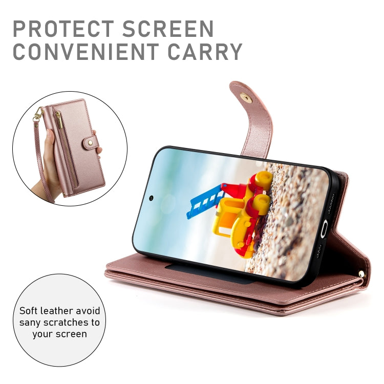 For Google Pixel 9 Pro XL Nine Card-slot Zipper Wallet Bag Leather Phone Case