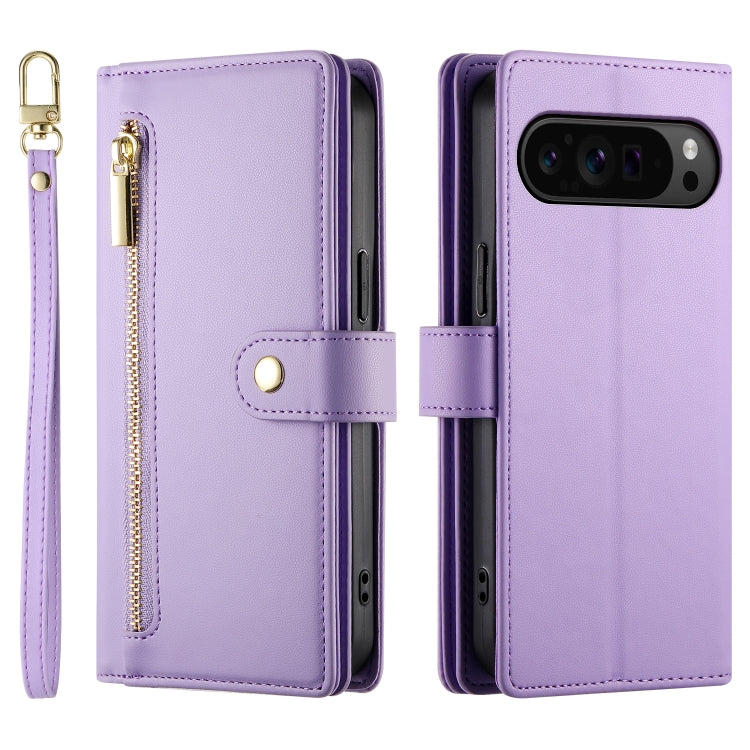For Google Pixel 9 Pro XL Nine Card-slot Zipper Wallet Bag Leather Phone Case