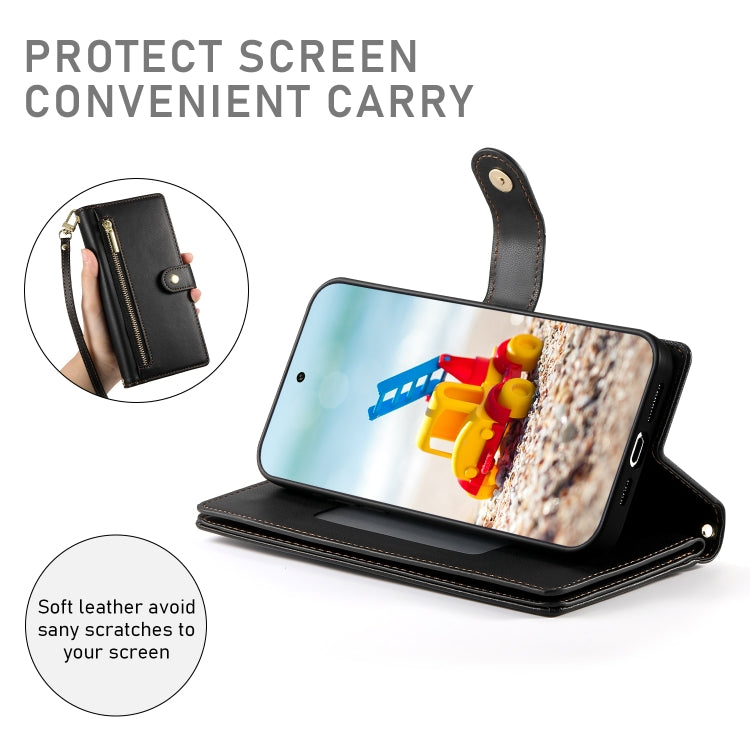 For Google Pixel 9 Pro XL Nine Card-slot Zipper Wallet Bag Leather Phone Case