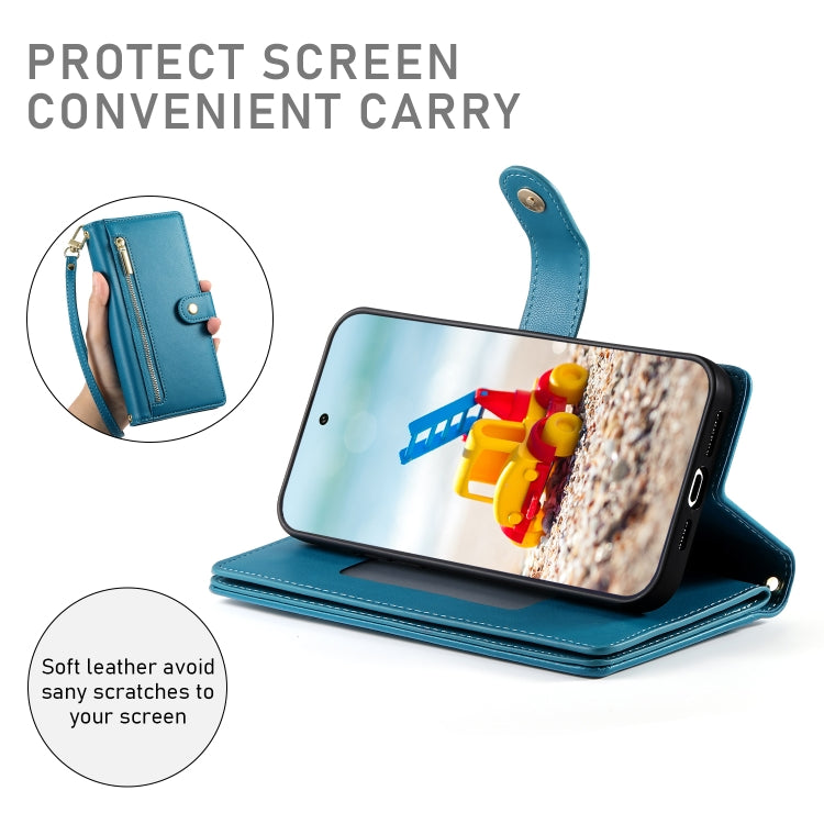 For Google Pixel 9 Pro XL Nine Card-slot Zipper Wallet Bag Leather Phone Case