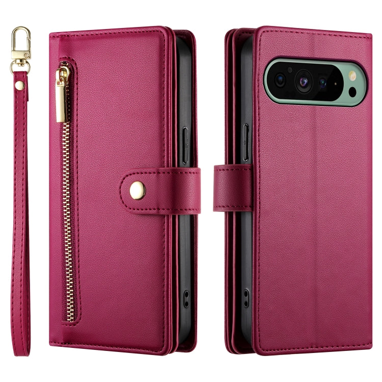 For Google Pixel 9 / 9 Pro Nine Card-slot Zipper Wallet Bag Leather Phone Case