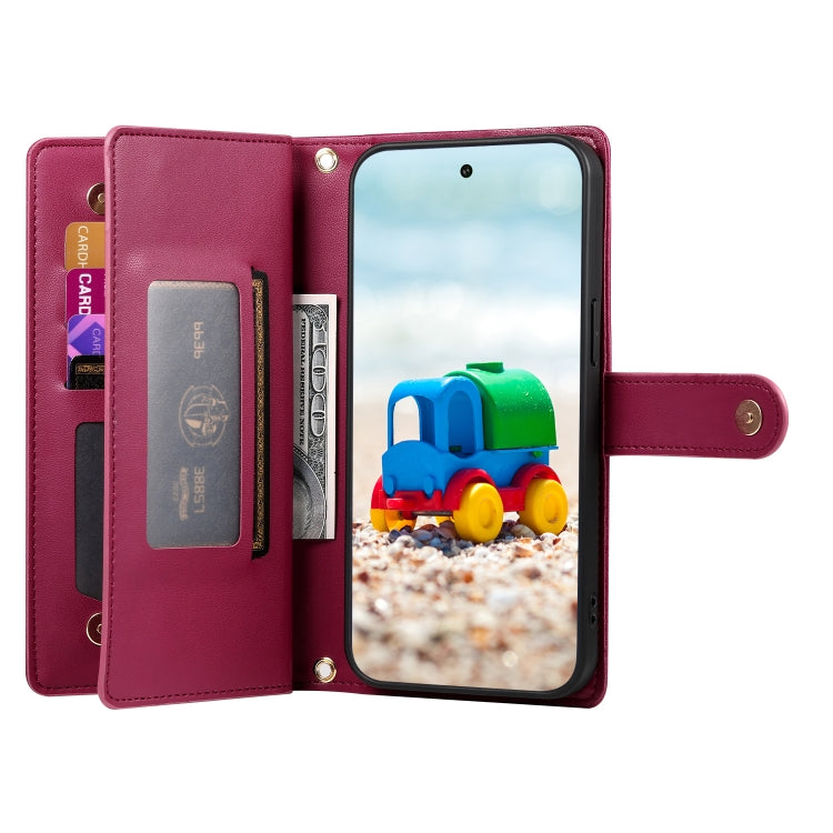 For Google Pixel 9 / 9 Pro Nine Card-slot Zipper Wallet Bag Leather Phone Case