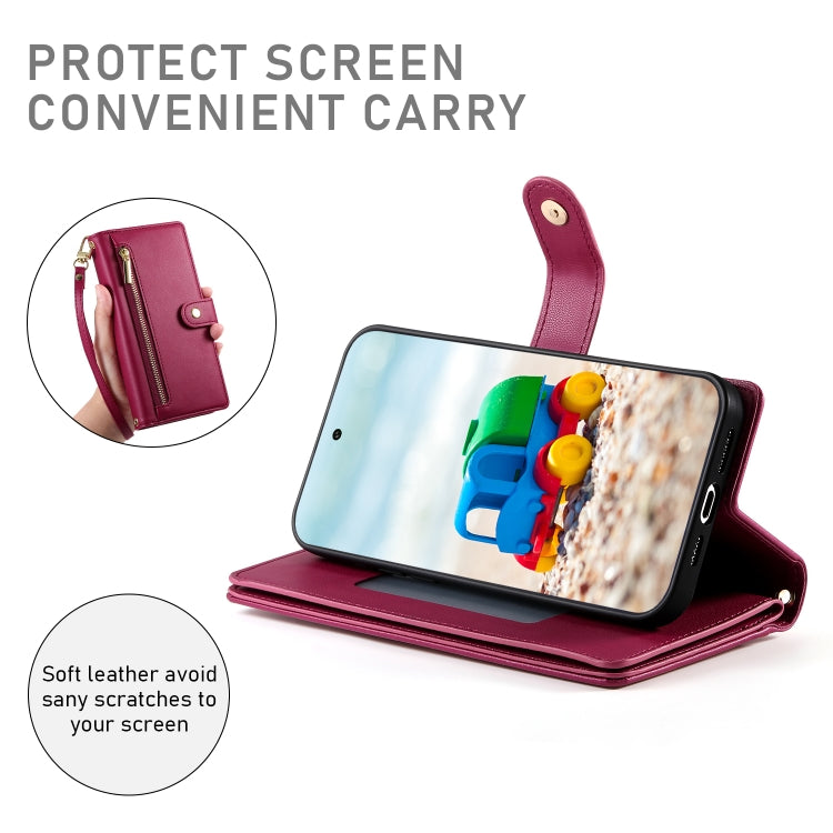 For Google Pixel 9 / 9 Pro Nine Card-slot Zipper Wallet Bag Leather Phone Case