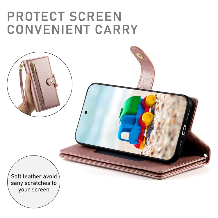 For Google Pixel 9 / 9 Pro Nine Card-slot Zipper Wallet Bag Leather Phone Case