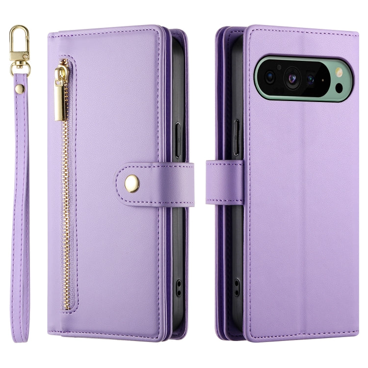 For Google Pixel 9 / 9 Pro Nine Card-slot Zipper Wallet Bag Leather Phone Case