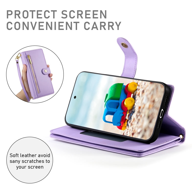 For Google Pixel 9 / 9 Pro Nine Card-slot Zipper Wallet Bag Leather Phone Case