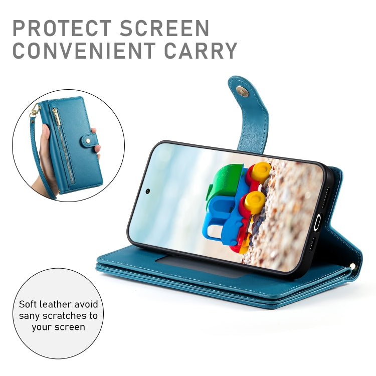 For Google Pixel 9 / 9 Pro Nine Card-slot Zipper Wallet Bag Leather Phone Case