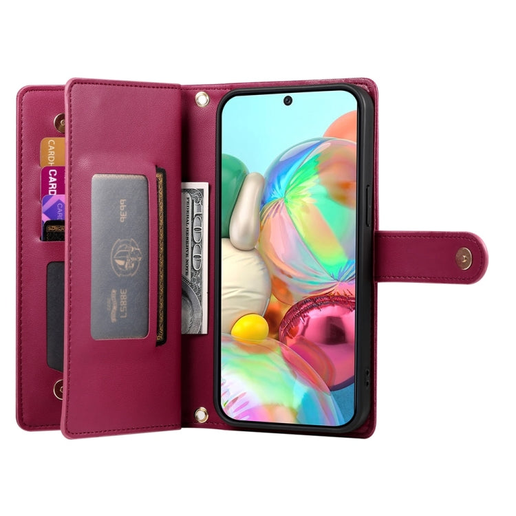 For Google Pixel 9a Nine Card-slot Zipper Wallet Bag Leather Phone Case