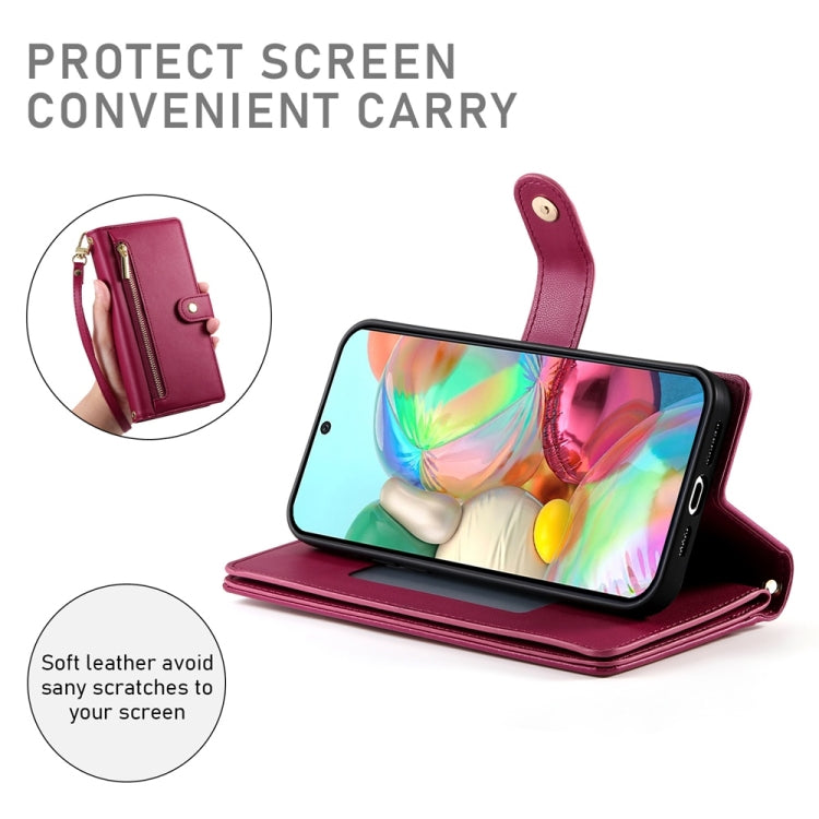 For Google Pixel 9a Nine Card-slot Zipper Wallet Bag Leather Phone Case