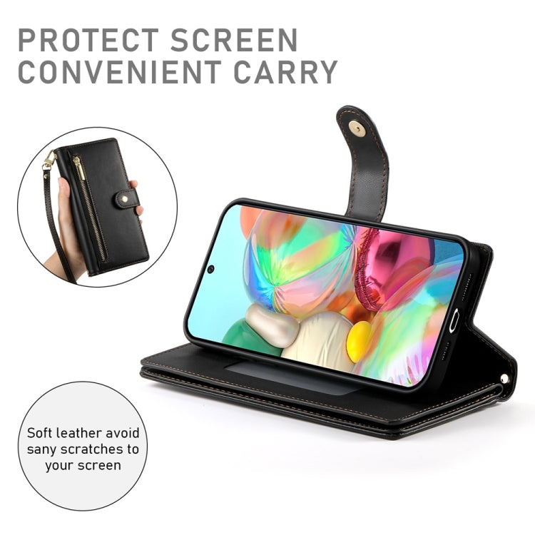 For Google Pixel 9a Nine Card-slot Zipper Wallet Bag Leather Phone Case