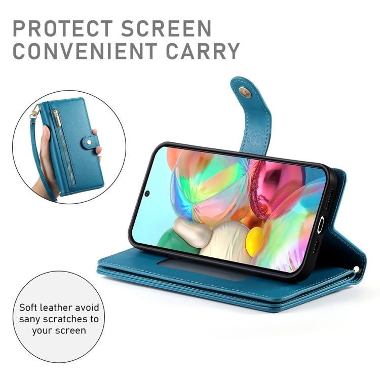 For Google Pixel 9a Nine Card-slot Zipper Wallet Bag Leather Phone Case