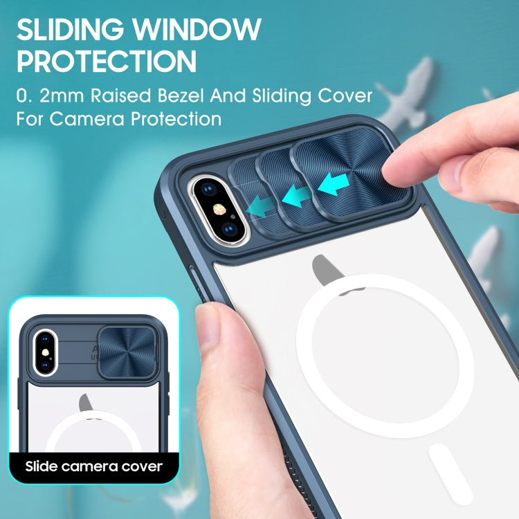 For iPhone XS Max Clear Acrylic + PC + TPU MagSafe Lens Sliding Cover Full Coverage Phone Case