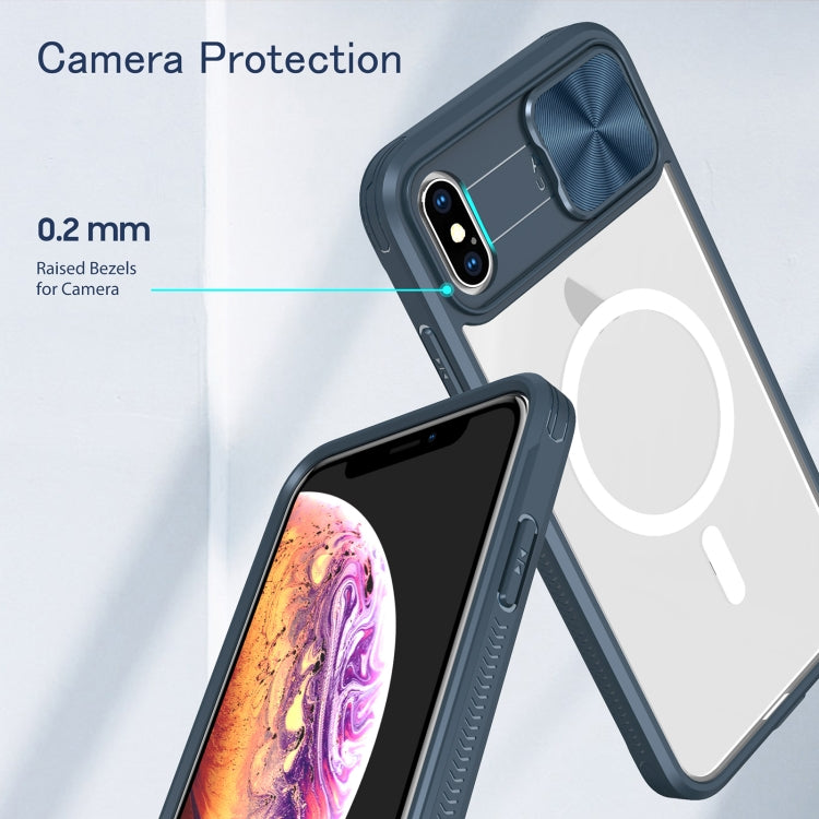 For iPhone XS Max Clear Acrylic + PC + TPU MagSafe Lens Sliding Cover Full Coverage Phone Case