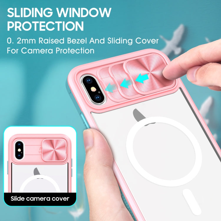 For iPhone XS Max Clear Acrylic + PC + TPU MagSafe Lens Sliding Cover Full Coverage Phone Case