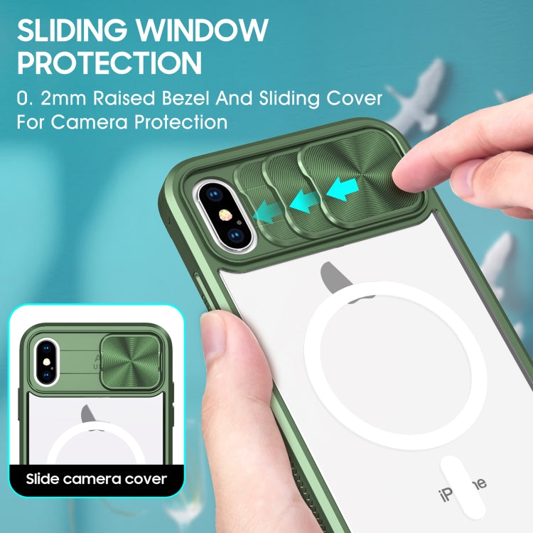 For iPhone XS Max Clear Acrylic + PC + TPU MagSafe Lens Sliding Cover Full Coverage Phone Case