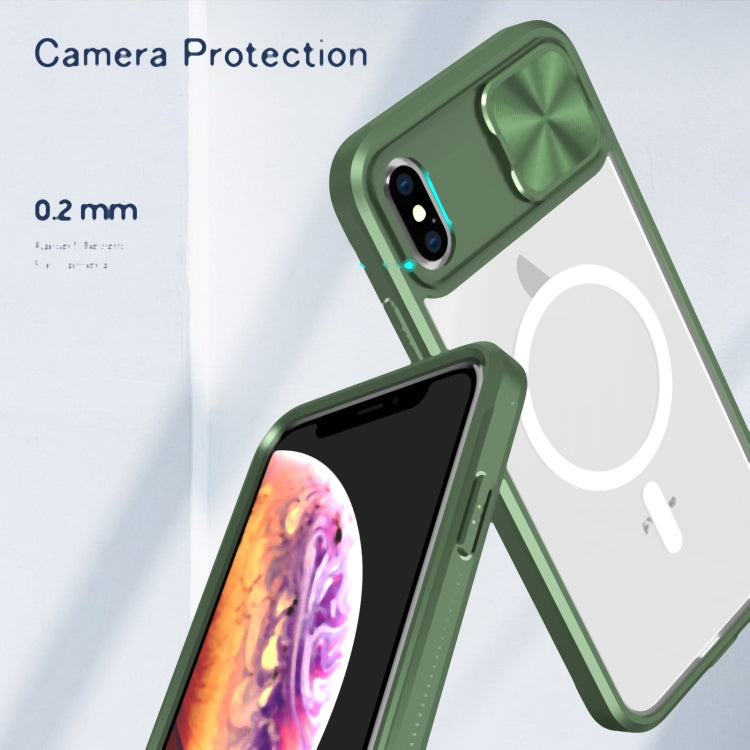 For iPhone XS Max Clear Acrylic + PC + TPU MagSafe Lens Sliding Cover Full Coverage Phone Case
