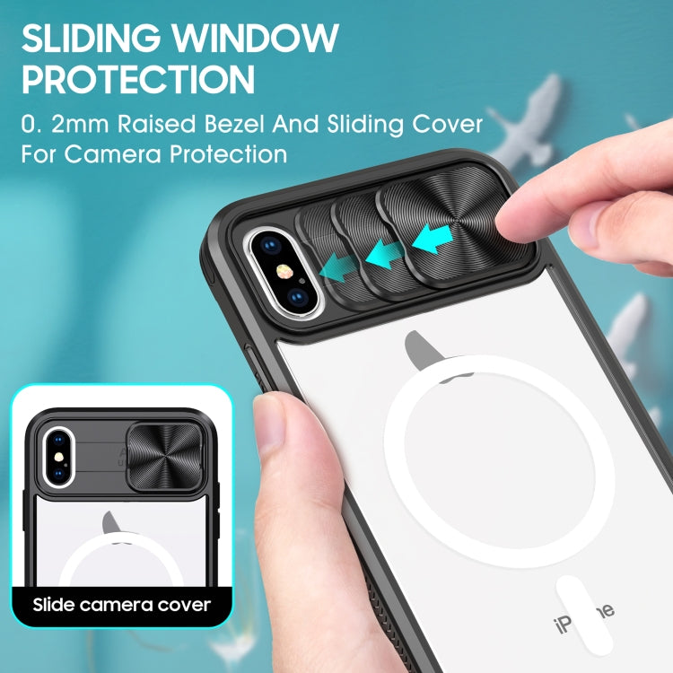 For iPhone XS Max Clear Acrylic + PC + TPU MagSafe Lens Sliding Cover Full Coverage Phone Case
