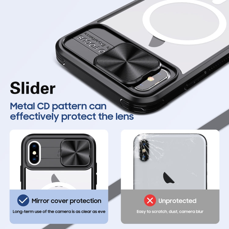 For iPhone XS Max Clear Acrylic + PC + TPU MagSafe Lens Sliding Cover Full Coverage Phone Case
